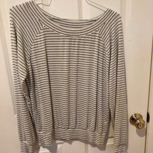 Bobi White Striped Off the Shoulder Top, Small